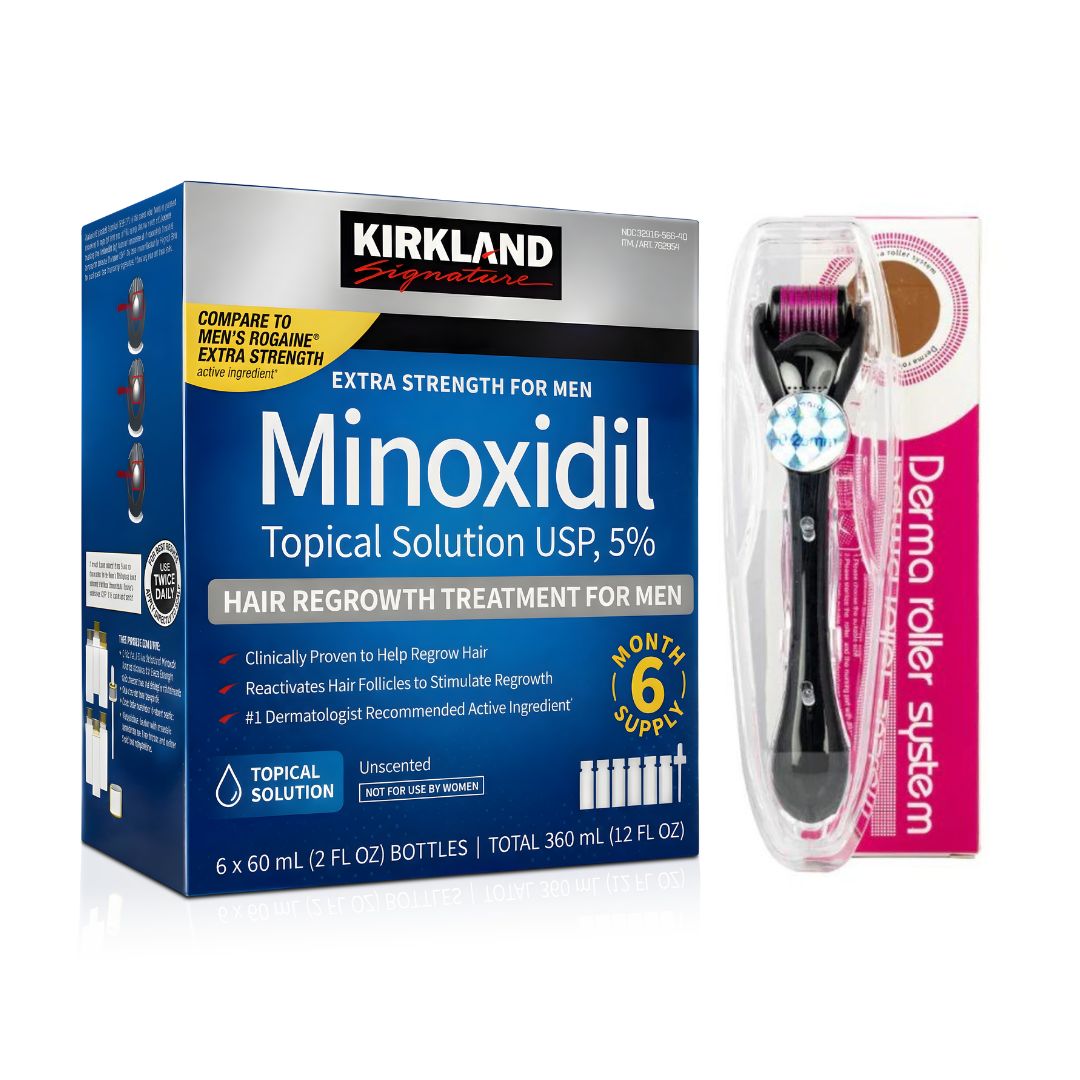 KIT 6 Minoxidil 5% Kirkland + 1 Dermaroller System 0.5mm